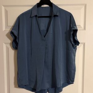Mustard Seed Slate Blue Split Neck Blouse